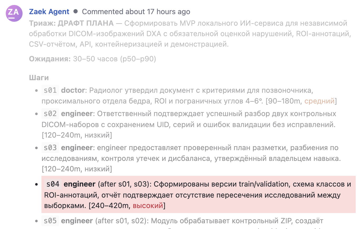 YouTrack: исходная задача с оценкой и серой зоной высокого риска